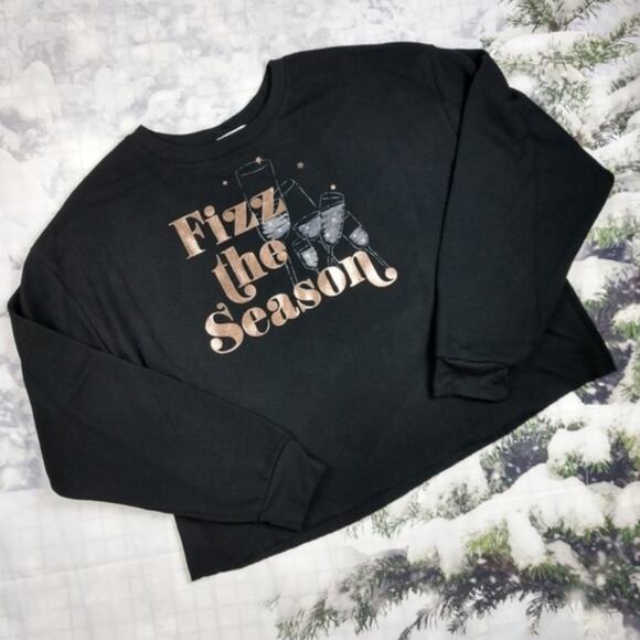 NWT Black Fizz the Season Metallic Graphic Cropped Sweatshirt size Large - Picture 3 of 5